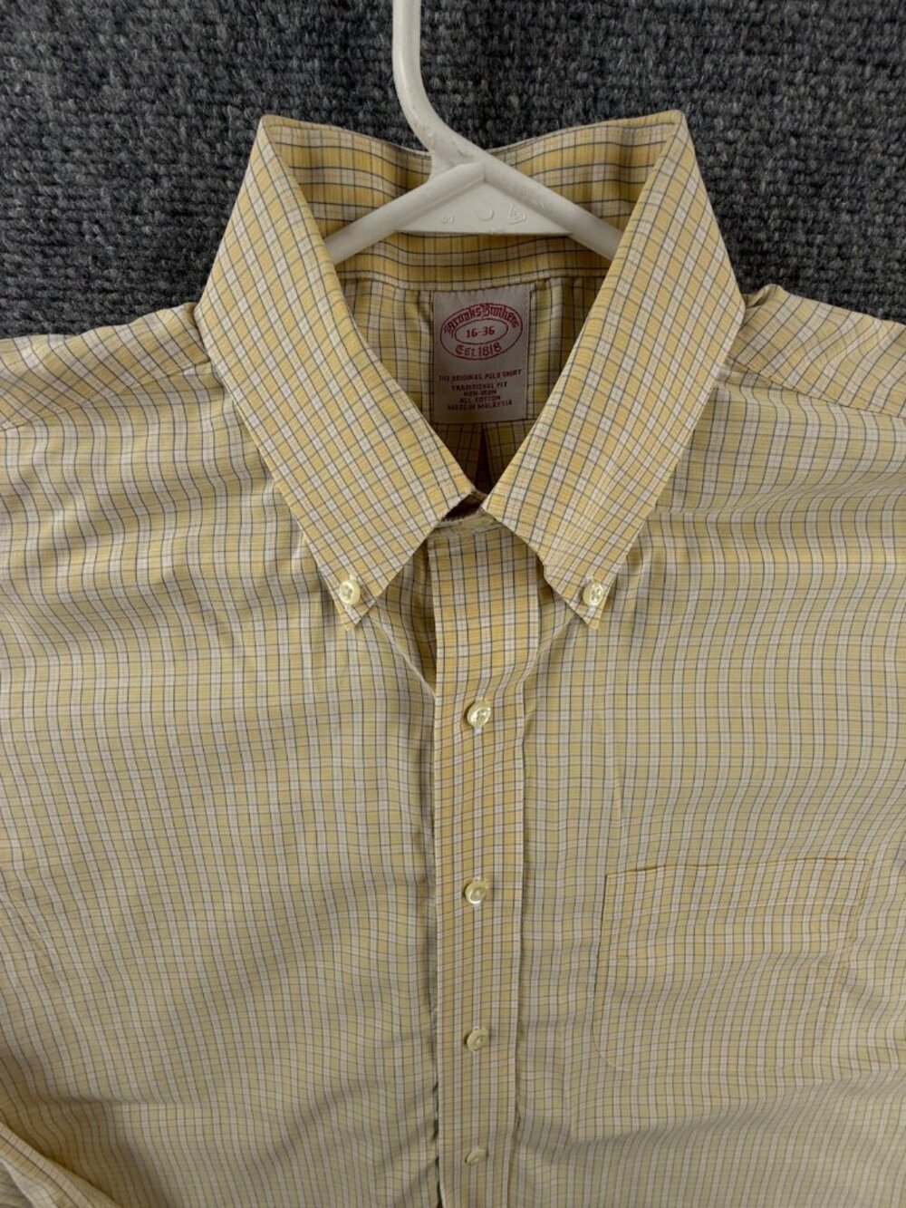 Brooks Brothers Check 16 36 Button-Down Traditional Non-Iron Cotton Yellow Mens
